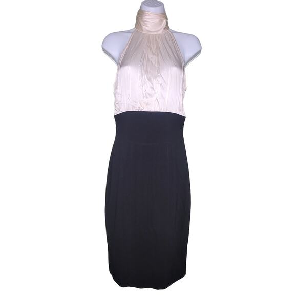 Cache Dress 4 Silk Top Black Cream High Neck Sleeveless Sheath Button Back‎ - Picture 1 of 6